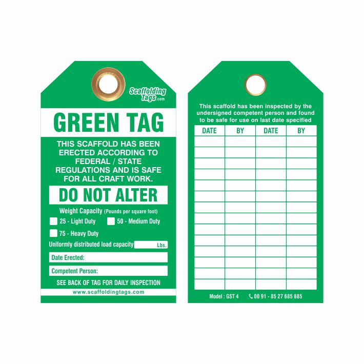 Customized Green Scaffold Tags Manufacturer Supplier Exporter